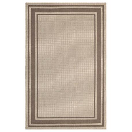 Rim Solid Border Borderline 8"x10" Indoor/Outdoor Area Rug, Light/Dark Beige