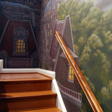 Paris Panorama 360 degree Mural hand painted throughout a 17 foot stairway