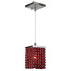 Contemporary 1-Light Crystal String Square Mini-Pendant, Red