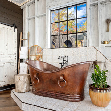 67" Hammered Copper Double Slipper Bathtub With Rings (BTDR67DB)