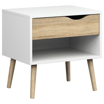 Diana 1-Drawer Nightstand, White/Oak Structure