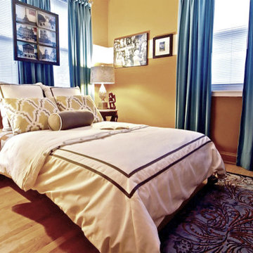 Bold Colored Blue and Orange Bedroom