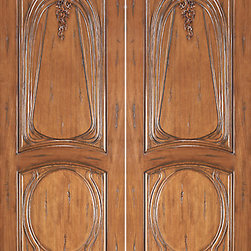 AN-2013-2 Mahogany Hand Carved 2-Panel Art Nouveau Double Door - Windows And Doors