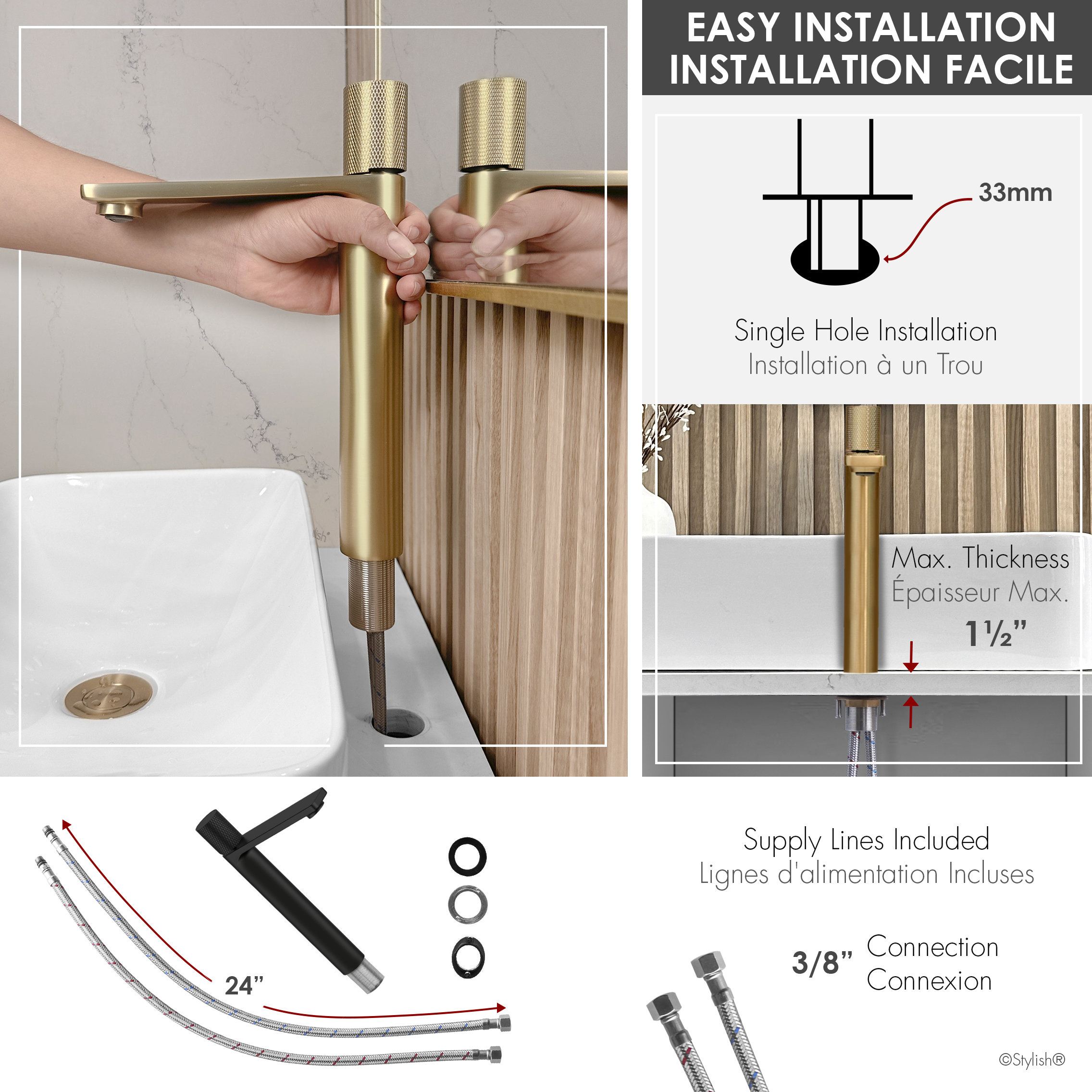 STYLISH Nessa Single Handle 12 1/2" Brushed Gold Vessel Bathroom Faucet