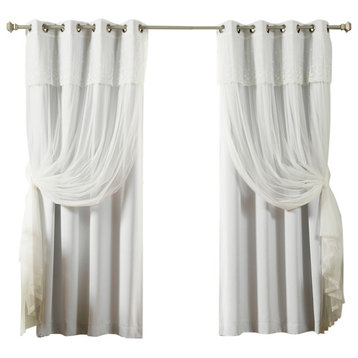 Tulle Sheer with Attached Valance & Solid Blackout Mix & Match, Vapor, 52"x96"