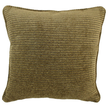 18" Double-Corded Patterned Jacquard Chenille Square Throw Pillow, Gingham Brown