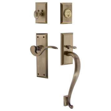 New York Plate S Grip Entry Set Manor Lever, Antique Brass, 2-3/8", Right