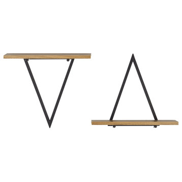 Danya B. Decorative Triangle Accent Wall Shelf Reversible, Black/Light Maple
