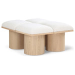 Meridian Furniture - Pavilion Black Boucle Fabric Bench, Cream, Natural Finish, 31" W X 36" D X 17.5" H - Bring valuable seating and remarkable style to your space with this cream Pavilion boucle fabric bench, an exquisite balance of style and usability for the entryway, bedroom, and beyond. Crafted from oak veneer with a natural finish, this bench has a 4-inch-thick seat cushion that's channel-tufted for a touch of luxury. The bench's columnar bases add a dash of art deco design, making it a captivating focal point in any room.