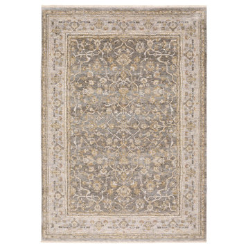 8' Beige Grey Machine Woven Oriental Indoor Runner Rug