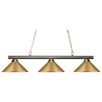 Z-Lite - Island/Billiard - The Simple Styling Of This Three Light Fixture Creates A Classic Statement. Finished In Brushed Nickel This Three Light Fixture Uses Satin Gold Shades To Compliment Its Classic Look And 36   Of Chain Per Side Is Included To Ensure The Perfect Hanging Height.