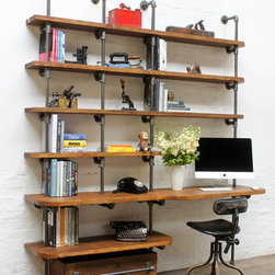 Nita Reclaimed Scaffolding Board & Dark Steel pipe Curved Shelving & Desk Unit - Desks & Writing Bureaus