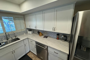 White Kitchen Reface with Custom Built In Dry Bar