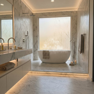 Modern Marble Primary Bathroom with Freestanding Soaking Tub