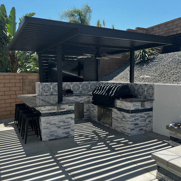 4K  Espresso Wall Mount Pergola with Privacy Wall - Corona