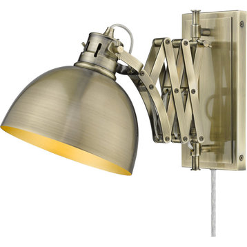 Hawthorn Articulating Wall Sconce, Aged Brass, Aged Brass Shade