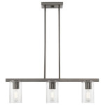 Livex Lighting - Clarion 3 Light Black Chrome Linear Chandelier - The Clarion transitional three light linear chandelier will bring posh sophistication to your decor. The angular frame and clear cylinder glass give this black chrome finish a sleek, contemporary look.