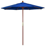 March Products - 7.5' Square Push Lift Wood Umbrella, Pacific Blue Pacifica - The classic look of a traditional wood market umbrella by California Umbrella is captured by the MARE design series.  The hallmark of the MARE series is the beautiful 100% marenti wood pole and rib system. The dark stained finish over a traditional marenti wood is perfect for outdoor dining rooms and poolside d-cor. The deluxe push lift system ensures a long lasting shade experience that commercial customers demand. This umbrella also features Pacifica fabric, a solution-dyed polyester fabric that has been designed and perfected by California Umbrella for the use with our quality made umbrellas.