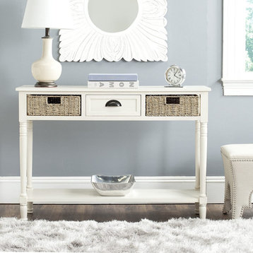 Winifred Grey Wicker Console Table with Storage