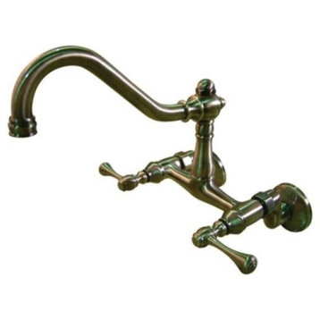 KS3223BL Vintage 6" Adjustable Center Wall Mount Kitchen Faucet, Antique Brass