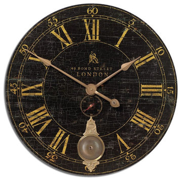 Bowery Hill Contemporary 30" Black Wall Clock in Weathered Finish