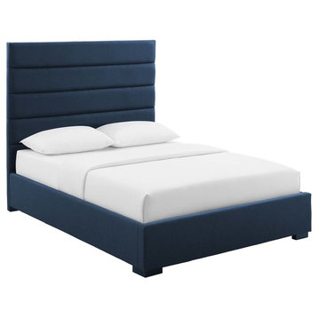 Genevieve Queen Upholstered Fabric Platform Bed, Blue