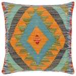 Bareens Designer Rugs - Southwestern Turkish Harriett Hand Woven Kilim Throw Pillow - Embellish your home with this timeless casual chic handmade Southwestern Kilim throw pillow covers made with and cotton. Constructed on a loom by Nomad Turkman people with hand spun and Natural Vegetable dyes these beautiful Kilim pillow covers are known for their beautiful repetitive geometrical, naturalistic floral and traditional patterns yet still giving it a moden look. Masterfully artisan-crafted on traditional Kilim looms with a contemporary fashion palette producing bold intricate sharp patterns making them a standout piece in any decor.