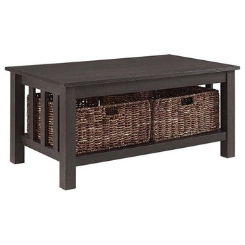 Pemberly Row 40" Wood Storage Coffee Table in Espresso with Baskets