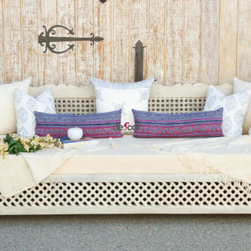 Whitewash Moroccan Carved Large Daybed