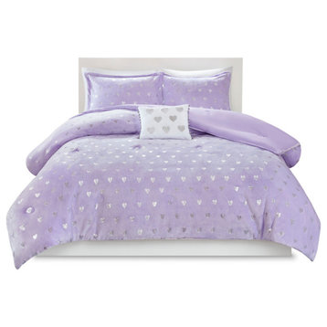 Mi Zone Rosalie Metallic Printed Plush Comforter Set, Purple/Silver