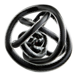 Braid Black Glass Knot Sculpture - Sculptures