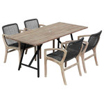 Armen Living - Koala and Brighton 5 Piece Dining Set in Eucalyptus Wood and Rope, Charcoal - Eat lunch on the patio, snack poolside, or have a dinner under the stars with the Brighton and Koala 5 Piece Outdoor Patio Dining Set from Armen Living. This dining set is constructed from eucalyptus wood, rope, and metal. The clean-lined and minimal profile of the table can effortlessly blend and compliment any outdoor space. One of the best reasons to choose Eucalyptus wood for your outdoor furniture or four-seasons porch is that it is exceptionally resistant to decay and rot. It naturally resists the influence of moisture because of the high oil content it naturally contains. That means it can get damp without you worrying about whether damage will occur. It can withstand several different outdoor elements while lasting for many years if it receives proper care. The Koala's trestle base allows for maximum seating space as it makes the table virtually legless and allows for the full surface of the table to be used and no corner legs that would limit dining chair space. The stunning silhouette of the Brighton Outdoor Dining Chair is reminiscent of mid-century modern design and is constructed from durable materials that will last for many years to come. The eucalyptus arms and legs encapsulate a durable steel frame that is wrapped in resilient and weather resistant rope with an intricate weave. The Brighton armchairs showcase lively grains of wood, the arms and legs seamlessly flow to deliver a sculptural aesthetic. This patio dining set is ideal for your backyard, patio, screened in porch, or pool area. The modern black finish on the steel legs of the dining table compliments the Brighton and Koala 5-piece wood dining set, this set is available with a dark eucalyptus finish with grey rope or a light eucalyptus wood finish with charcoal rope.