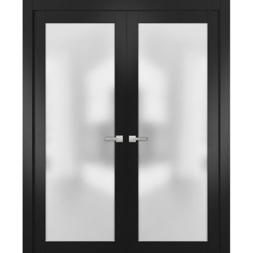 Glass Modern Solid French Double Doors 56 x 80 | Planum 2102 Black Matte