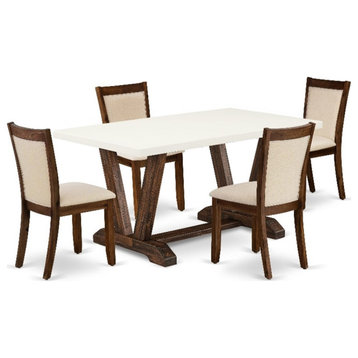 V726MZN32-5 - Dining Table and 4 Light Beige Chairs Distressed Jacobean Finish