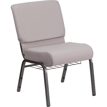 21''W Church Chair in Gray Dot Fabric with Book Rack-Silver Vein Frame