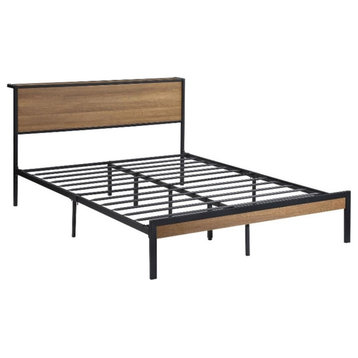 Pemberly Row Contemporary Metal Full Platform Bed Light Oak and Black