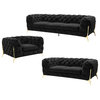3 Piece Sofa Set, Gold Luxe Hollywood Regency Sofa Set, Tufted Fabric, Black