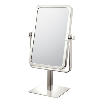 Rectangular Free Standing Mirror With 3x and 1x Magnification, Brushed Nickel