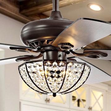 Joanna 52" 3-Light LED Ceiling Fan With Remote, Oil Rubbed Bronze