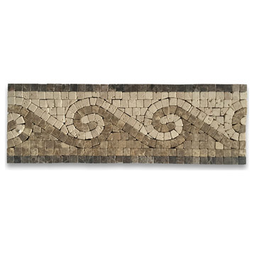 Marble Mosaic Border Listello Insert Tile Surf Emperador 4x12 Tumbled, 1 piece