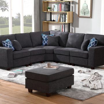 Jocelyn 98" Dark Gray Woven 6Pc Modular L-Shape Sectional Sofa with Ottoman
