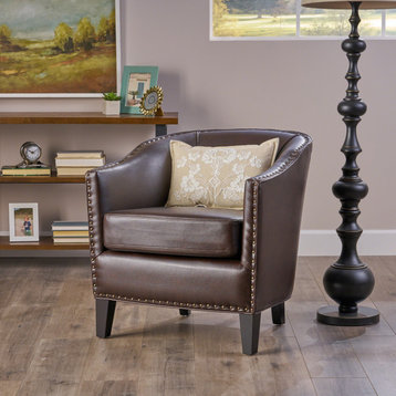 GDF Studio Carlton Tub Design Club Chair With Nailheads Accents, Brown Leather