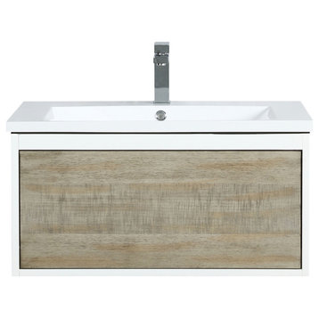 Scopi 30 Rustic Acacia Vanity, Acrylic Top with Sink, Chrome Faucet Set