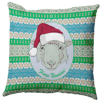 Fleece Navidad Indoor/Outdoor Throw Pillow, Light Blue, 20"x20"