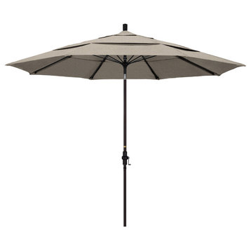 11' Bronze Collar Tilt Lift Fiberglass Rib Aluminum Umbrella, Olefin, Woven Gran