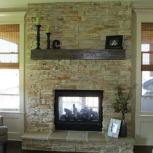 Fireplace and windows beside it