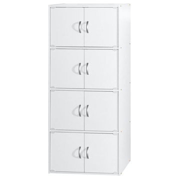 Hodedah 4 Shelf 8 Door Versatil Wooden Bookcase Cabinet in White Finish