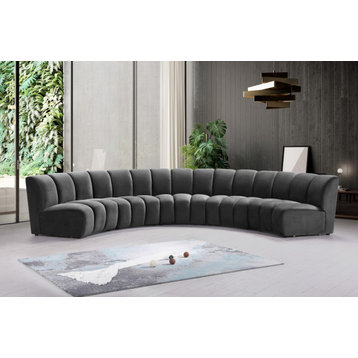 Infinity Channel Tufted Velvet Upholstered Modular Chair, Gray, 5 Piece
