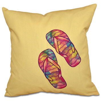 Rainbow Flip Flops, Geometric Print Pillow, Yellow, 16"x16"