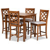 5 Pieces Counter Dining Set, Large Table & Cushioned Chairs With Cut Out Back